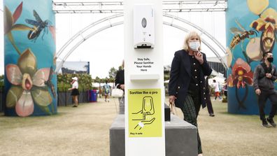 COVID safety sanitizer stations at the 2021 Australian Open at Melbourne Park.