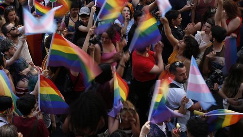 Activists gathered in Istanbul to promote rights for gay and transgender people yesterday before police dispersed the crowd using tear gas. 