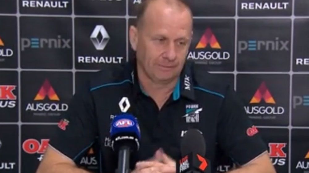 Port Adelaide coach Ken Hinkley says Charlie Dixon play-on call in Geelong loss was '100 per cent correct'