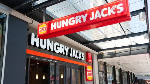 31st December 2018, Adelaide Australia : Hungry Jack's restaurant entrance with logo an Australian fast food franchise in Adelaide Australia