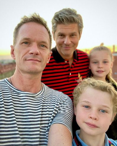 Neil Patrick Harris, husband David Burtka and twins Harper and Gideon.