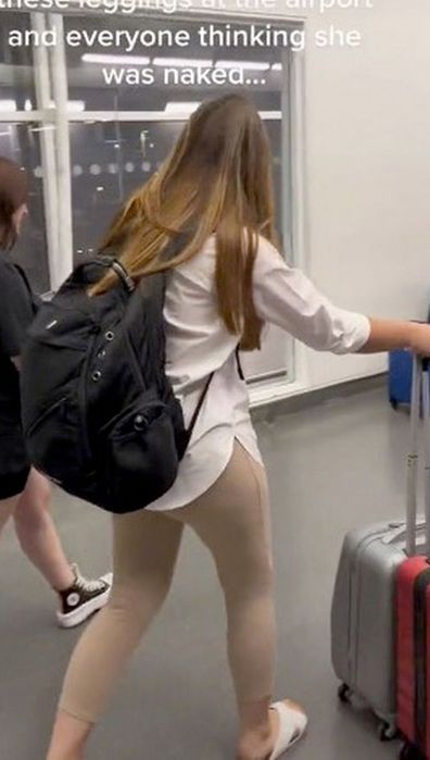 Traveller Scott noticed people at the airport were giving weird looks to his girlfriend's nude coloured leggings.