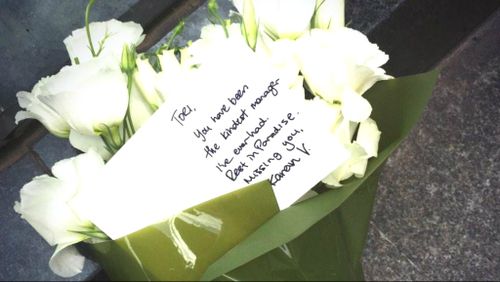 A touching message left in tribute to slain cafe manager Tori Johnson.