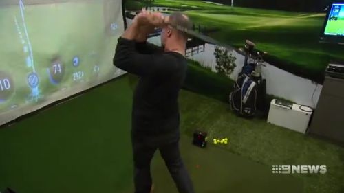 Laurie perfects his swing with virtual golf.