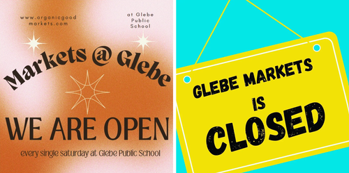 Two instagram photos publicising the Glebe Markets.