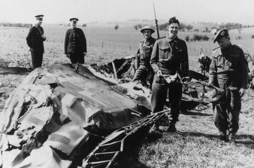 British troops at the site where Hess' plane crashed in Scotland on an ill fated peace mission.