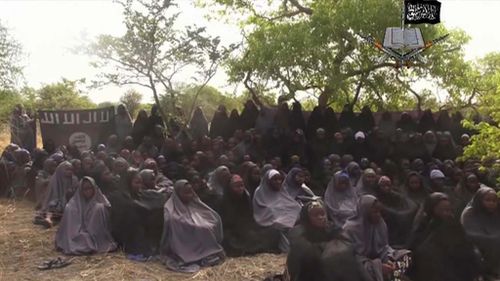 A still of the girls taken from a video released by Nigeria's Boko Haram terrorist network in May, 2014. (AAP)