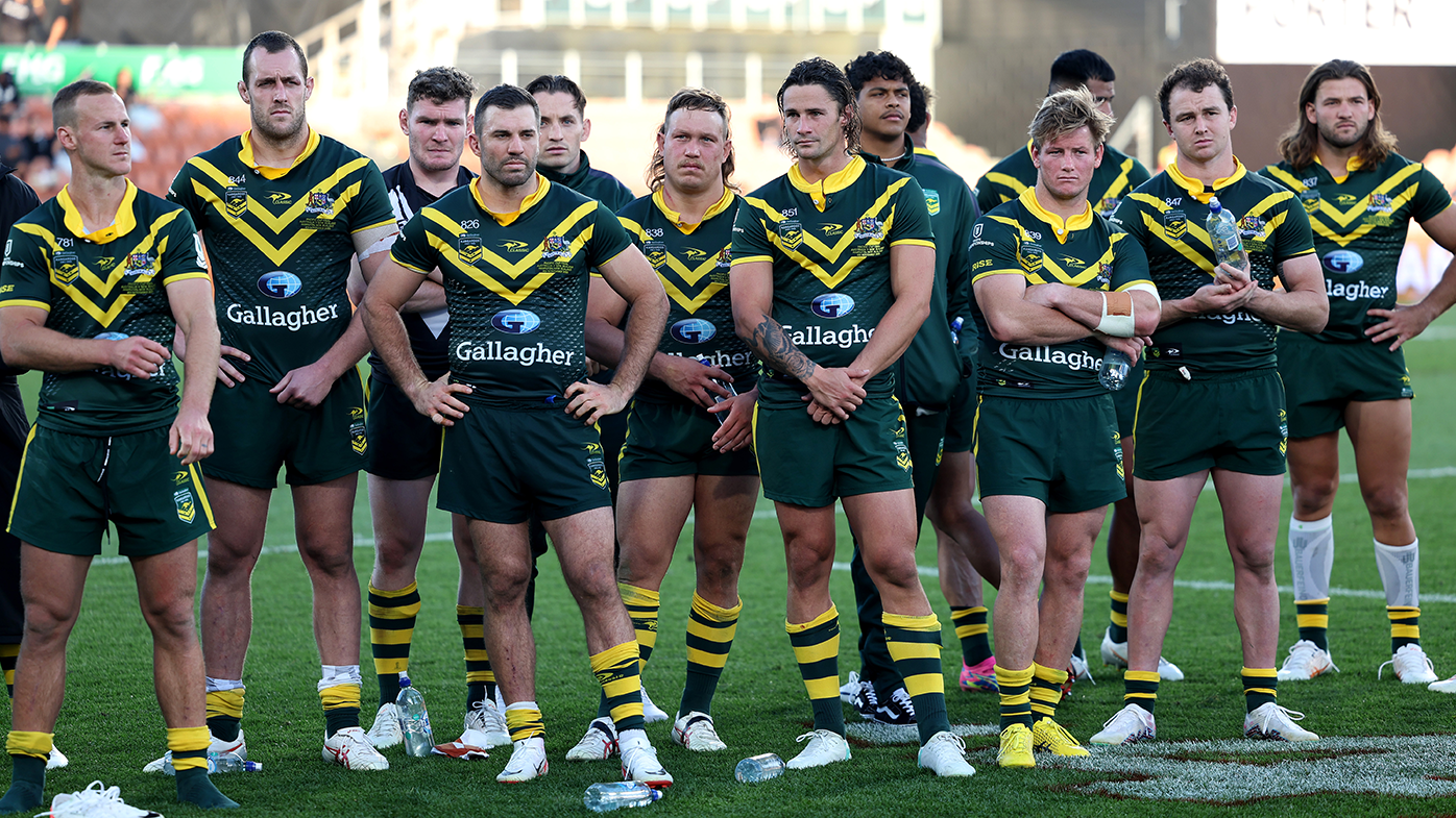 The Kangaroos look dejected after losing the Pacific Cup to the Kiwis.