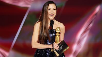 Michelle Yeoh accepts the Best Actress in a Motion Picture  Musical or Comedy award for &quot;Everything Everywhere All at Once&quot; onstage at the 80th Annual Golden Globe Awards 