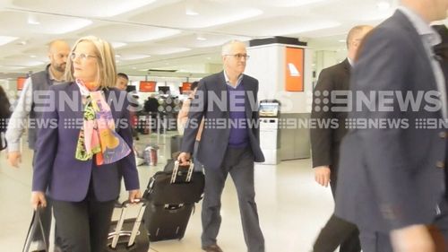 Lucy and Malcolm Turnbull at Sydney Airport.