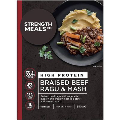 Strength Meals Co Braised Beef Ragu 350 grams: 437 calories 