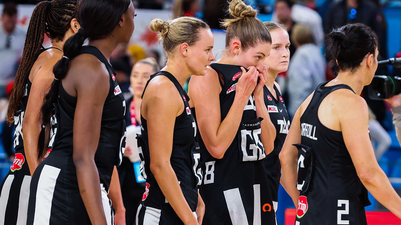 Magpies walk off after their loss during the round 10 Super Netball match between NSW Swifts and Collingwood Magpies at Ken Rosewall Arena, on May 21, 2023, in Sydney, Australia. (Photo by Jenny Evans/Getty Images)