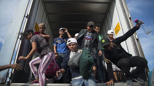Central American migrants heading to the United States arrive at the municipality of Juchitan, in the state of Oaxaca, Mexico.