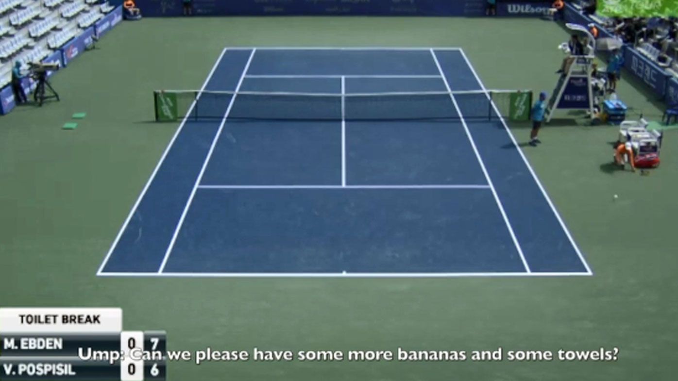 Aussie Matthew Ebden's opponent Vasek Pospisil unleashes 'banana breaking' racquet tantrum