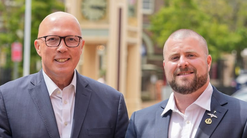 Opposition leader Peter Dutton and former Liberal candidate for Whitlam Benjamin Britton.