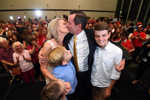 Premier-elect Mark McGowan with his family in Rockingham. (AAP)