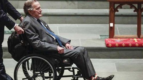 George HW Bush, who has died, in April at his wife Barbara's funeral.