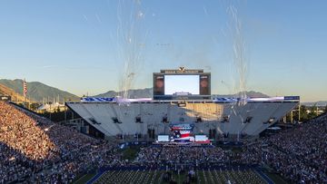 Fireworks explode in the sky during a July Fourth celebration at LaVell Edwards Stadium, Thursday, July 4, 2024 in Provo, Utah.