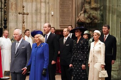 King Charles III, Camilla, Queen Consort, Prince William, Prince of Wales, Edward, Duke of Edinburgh, Catherine, Princess of Wales, Princess Anne, Princess Royal, Sophie, Duchess of Edinburgh and Vice Admiral Sir Tim Laurence attend the annual Commonwealth Day Service at Westminster Abbey on March 13, 2023 in London 