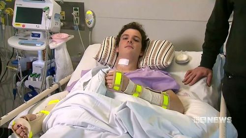 16-year-old prop Conor Tweedy dislocated his C4 and C5 vertebrae after a scrum collapsed. Picture: 9NEWS