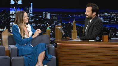 Actress Margot Robbie during an interview with host Jimmy Fallon on Monday, September 19, 2022
