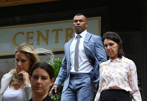 Wallabies player Kurtley Beale during a lunch break in his sexual assault trial. 