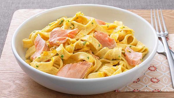 Creamy salmon fettuccine pasta