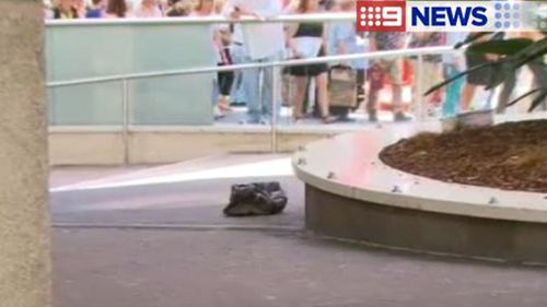 The abandoned bag thought to have prompted the security lockdown at Martin Place today. (9NEWS)