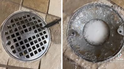 Woman cleans drain on TikTok