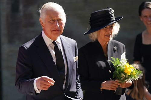 Britain's King Charles III and Camilla, the Queen Consort leave following a Service of Prayer and Reflection for the life of Queen Elizabeth II.