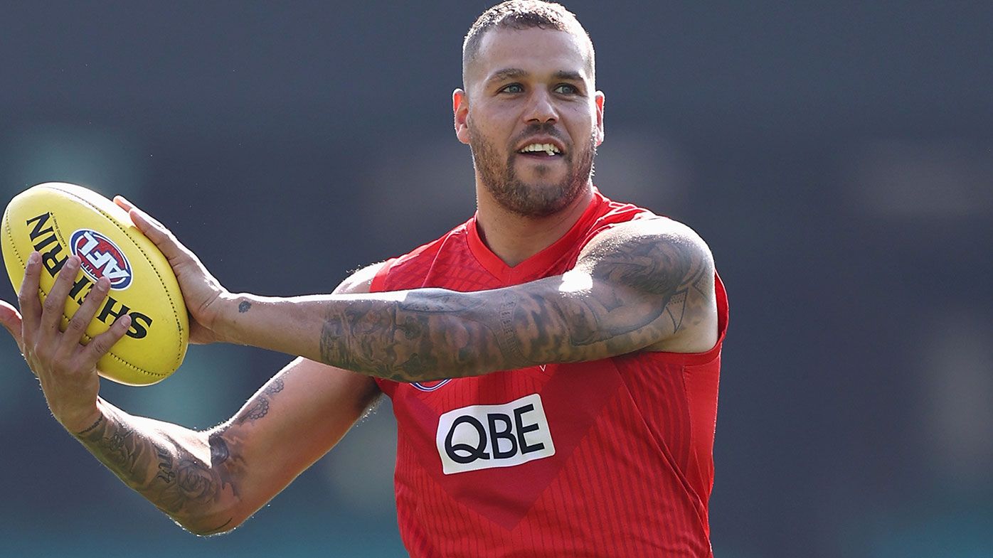 Lance Franklin of the Swans warms up during a Sydney Swans AFL training session 
