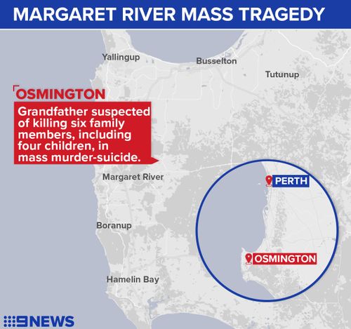 Map of location of  Margaret river murder suicide of family in Osmington