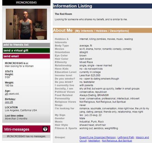 A screen shot of Harper-Mercer's profile on dating website Spiritual Passions.