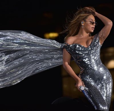 Queen Bey sparkled in the custom catsuit.