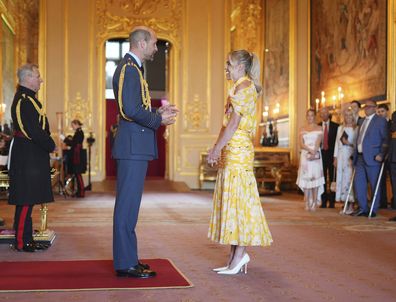 Athlete Keely Hodgkinson is made a Member of the Order of the British Empire by Britain's Prince William, at Windsor Castle, in Windsor, England, Tuesday May 13, 2025. (Yui Mok/PA via AP)