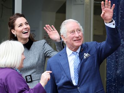 Prince Charles, Prince of Wales, Camilla, Duchess of Cornwall and Catherine, Duchess of Cambridge visit The Prince's Foundation training site for arts and culture on February 3, 2022 in London, England. 