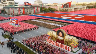 <p>North Korea has celebrated its
ruling party's 70th birthday on Saturday with a spectacular, mass military
parade and a declaration from leader Kim Jong-un
that the nuclear-armed nation is ready for war with the United States. (AAP)</p><p><strong>Click through to see pictures from
the lavish birthday parade.&nbsp;</strong></p>