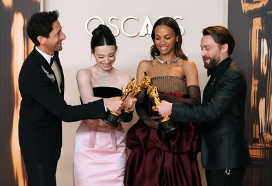 2025 Acadmey Awards big winners Adrien Brody (Best Actor, Mikey Madison (Best Actress), Zoe Saldaña (Best Actress in a Supporting Role),  Kieran Culkin (Best Actor in a Supporting Role) March 2, 2025.