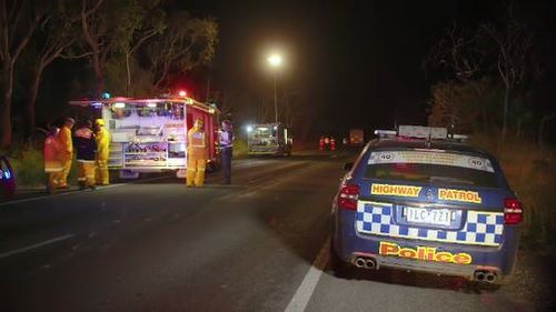 Police and fire crews attending to the scene of the crash near Victoria-South Australian border.