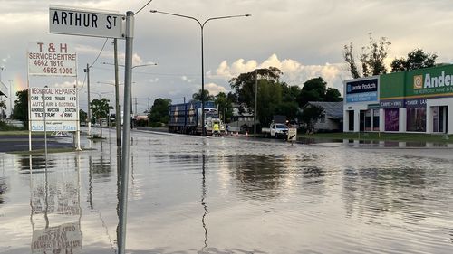 Flash flooding is seen in Dalby, which is about an hour drive from Pittsworth,