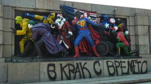 Superheroes stalk Bulgaria's streets, but Russia isn't happy