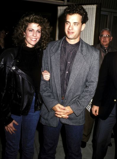 Actress Rita Wilson and actor Tom Hanks attend the "Three Amigos" Beverly Hills Premiere on December 10, 1986 at the Academy Theatre in Beverly Hills, California. 