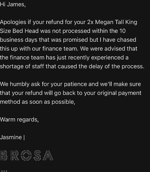Brosa customers frustrated after liquidation means deliveries and refunds are not being processed.