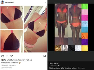 Dessy Hairis posted the first bikini she made on Facebook and Instagram (left), then started offering to make them for friends (right).