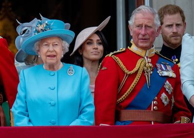 Queen Elizabeth II, Meghan Markle, King Charles and Prince Harry