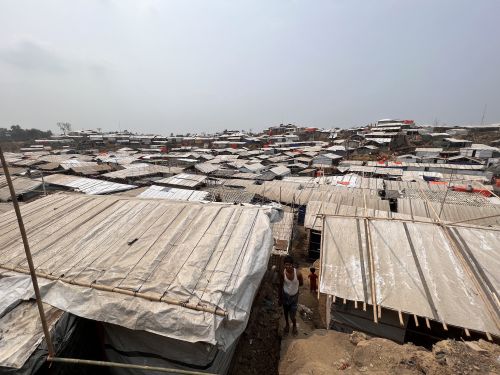 COXâS BAZAR, BANGLADESH, MARCH 18: An overview of the Rohingya camp as the persecuted people were rebuilding tents with bamboo and tarpaulin sheets at the refugee camp no. 11 in the southern border district of Coxâs Bazar, Bangladesh on March 15, 2023. A devastating fire gutted over 2,000 tents in this camp on March 5, 2023, leaving nearly 16,000 Rohingya homeless who are still carrying the plights of fire nearly after two weeks. Bangladesh is currently hosting over 1.2 million Rohingya refugees