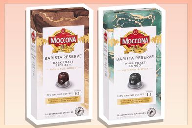 9PR: Moccona Barista Reserve Dark Roast Espresso, Intensity 10, 10 Capsules and Moccona Barista Reserve Dark Roast Lungo, Intensity 10, 10 Capsules 