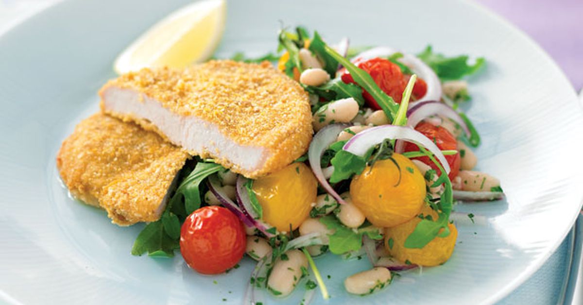 Pork schnitzel with bean and tomato salad - 9Kitchen