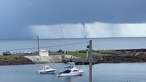 Waterspouts lingering off the coast of Shellharbour on the NSW South Coast.