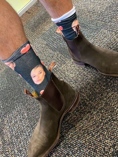 Karl Stefanovic reveals socks printed with wife Jasmine's face for Valentine's Day